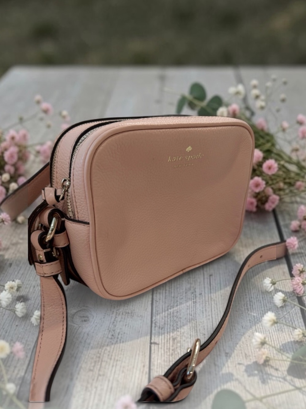 kate spade Blush Pink Pebble Leather Camera Crossbody